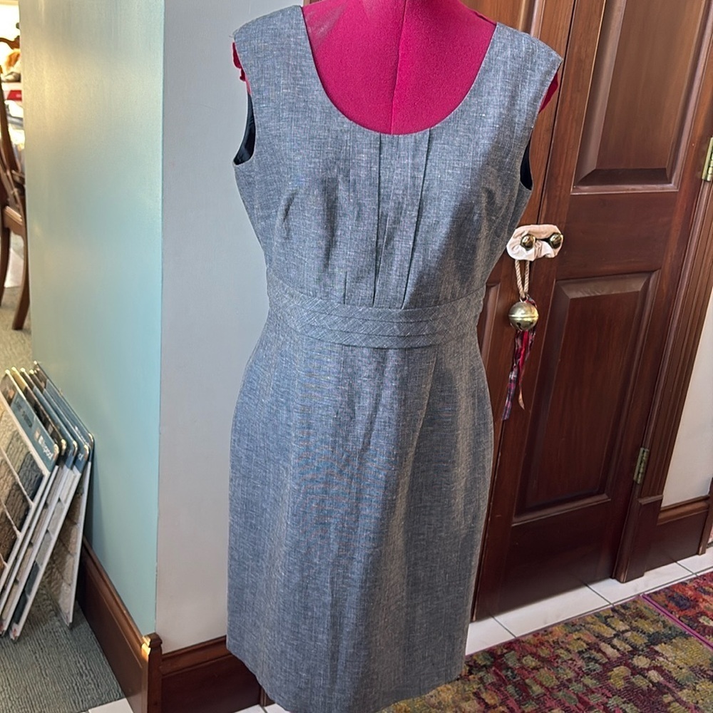 Antonio Melani  dress  sheath dress linen based  blue/white weave  
no stretch